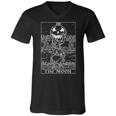 teelaunch T-shirt Canvas Mens V-Neck / Black / S The Moon Monotone Tarot Card - Ghoulish Edition Unisex V-Neck