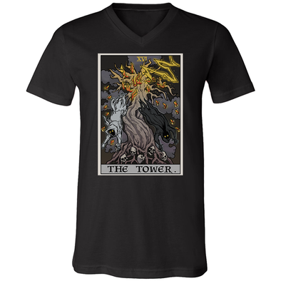 teelaunch T-shirt Canvas Mens V-Neck / Black / S The Tower Tarot Card - Ghoulish Edition Unisex V-Neck