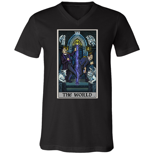 teelaunch T-shirt Canvas Mens V-Neck / Black / S The World Tarot Card - Ghoulish Edition Unisex V-Neck