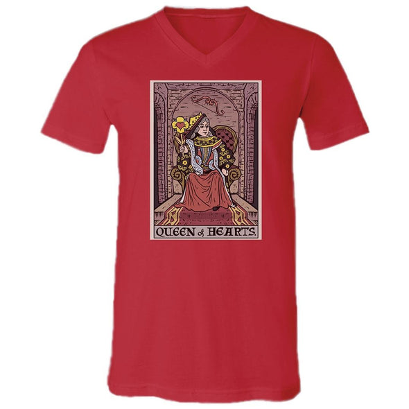 teelaunch T-shirt Canvas Mens V-Neck / Red / S Queen of Hearts Tarot Card Unisex V-Neck