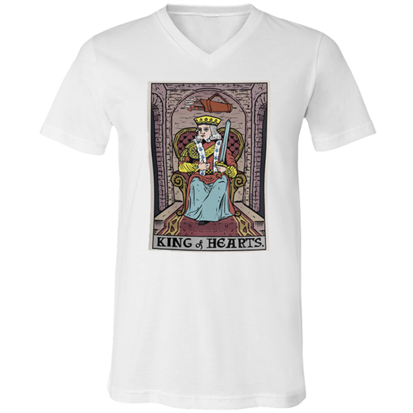 teelaunch T-shirt Canvas Mens V-Neck / White / S King of Hearts In Tarot Unisex V-Neck