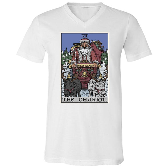 teelaunch T-shirt Canvas Mens V-Neck / White / S The Chariot Tarot Card - Christmas Edition Unisex V-Neck