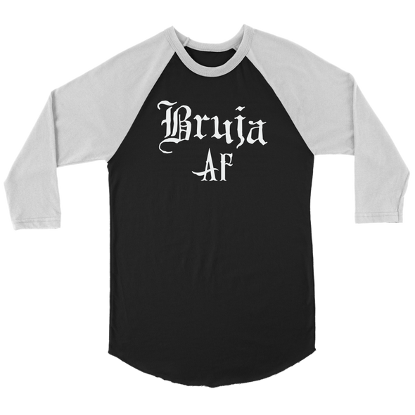 teelaunch T-shirt Canvas Unisex 3/4 Raglan / Black/White / S Bruja AF (Unweathered & White Text) Unisex Raglan