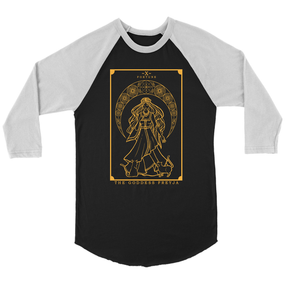teelaunch T-shirt Canvas Unisex 3/4 Raglan / Black/White / S Gold Freyja Tarot Card Unisex Raglan