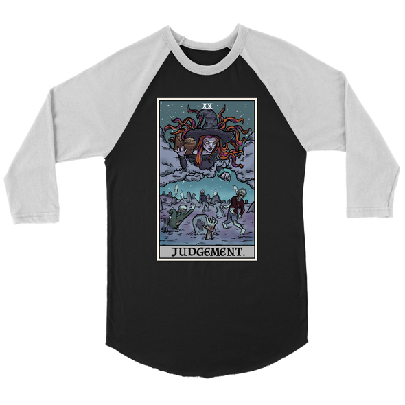 teelaunch T-shirt Canvas Unisex 3/4 Raglan / Black/White / S Judgement Tarot Card - Ghoulish Edition Unisex Raglan