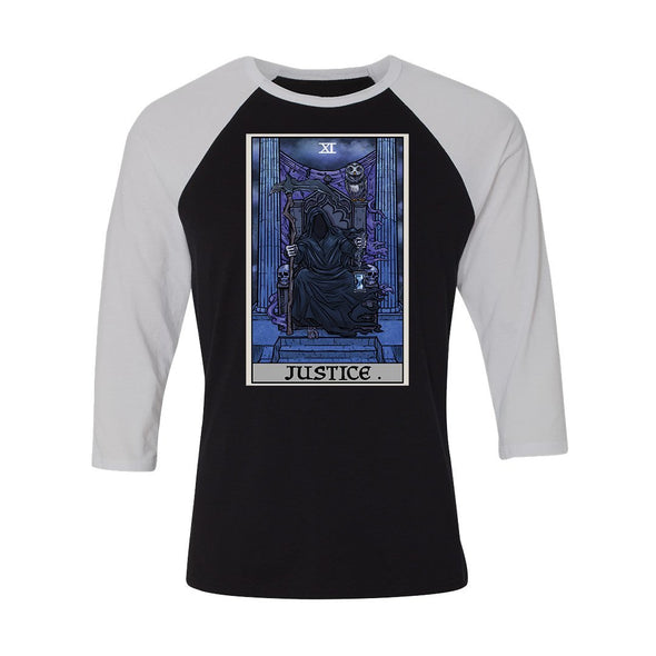 teelaunch T-shirt Canvas Unisex 3/4 Raglan / Black/White / S Justice Tarot Card - Ghoulish Edition Unisex Raglan