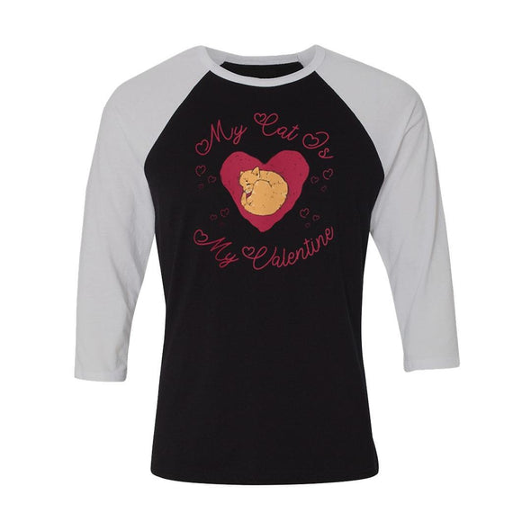 teelaunch T-shirt Canvas Unisex 3/4 Raglan / Black/White / S My Cat Is My Valentine Unisex Raglan