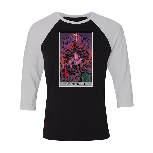 teelaunch T-shirt Canvas Unisex 3/4 Raglan / Black/White / S Strength Tarot Card - Ghoulish Edition Unisex Raglan
