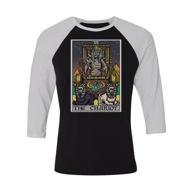 teelaunch T-shirt Canvas Unisex 3/4 Raglan / Black/White / S The Chariot Tarot Card - Ghoulish Edition Unisex Raglan