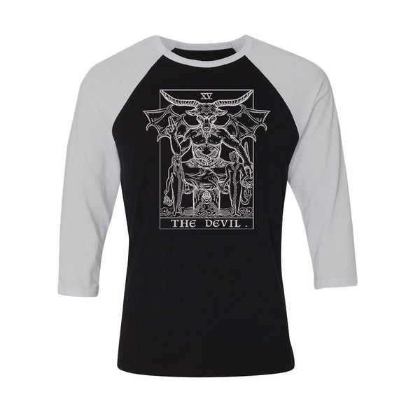 teelaunch T-shirt Canvas Unisex 3/4 Raglan / Black/White / S The Devil Monochrome Tarot Card - Ghoulish Edition Unisex Raglan