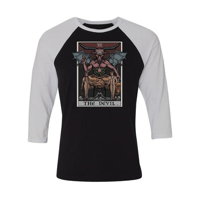 teelaunch T-shirt Canvas Unisex 3/4 Raglan / Black/White / S The Devil Tarot Card Unisex Raglan