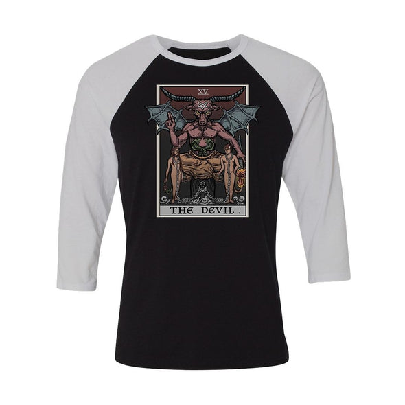 teelaunch T-shirt Canvas Unisex 3/4 Raglan / Black/White / S The Devil Tarot Card Unisex Raglan