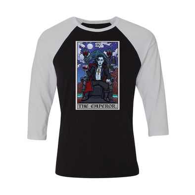 teelaunch T-shirt Canvas Unisex 3/4 Raglan / Black/White / S The Emperor Tarot Card - Ghoulish Edition Unisex Raglan