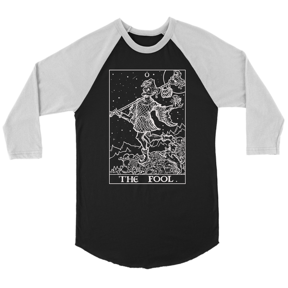 teelaunch T-shirt Canvas Unisex 3/4 Raglan / Black/White / S The Fool Monochrome Tarot Card - Ghoulish Edition Unisex Raglan