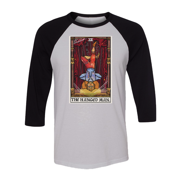 teelaunch T-shirt Canvas Unisex 3/4 Raglan / Black/White / S The Hanged Man Tarot Card- Ghoulish Edition Unisex Raglan