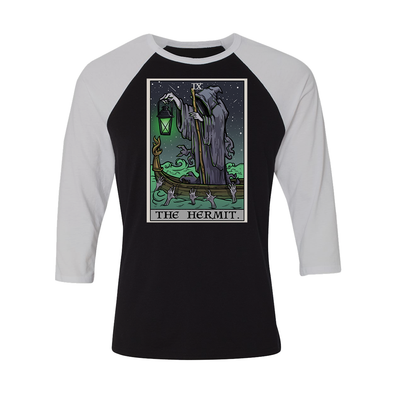 teelaunch T-shirt Canvas Unisex 3/4 Raglan / Black/White / S The Hermit Tarot Card - Ghoulish Edition Unisex Raglan