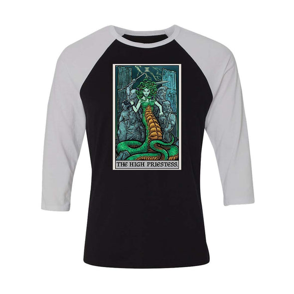 teelaunch T-shirt Canvas Unisex 3/4 Raglan / Black/White / S The High Priestess Tarot Card - Ghoulish Edition Unisex Raglan