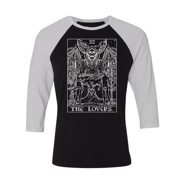 teelaunch T-shirt Canvas Unisex 3/4 Raglan / Black/White / S The Lovers Monochrome Tarot Card - Ghoulish Edition Unisex Raglan