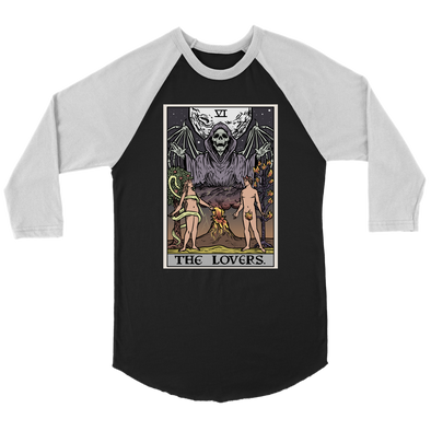 teelaunch T-shirt Canvas Unisex 3/4 Raglan / Black/White / S The Lovers Tarot Card - Ghoulish Edition Unisex Raglan (Etsy)