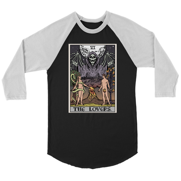 teelaunch T-shirt Canvas Unisex 3/4 Raglan / Black/White / S The Lovers Tarot Card - Ghoulish Edition Unisex Raglan (Etsy)
