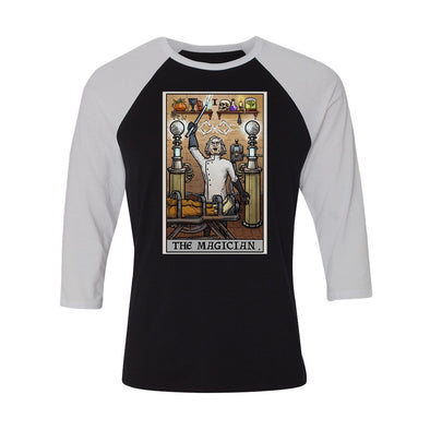 teelaunch T-shirt Canvas Unisex 3/4 Raglan / Black/White / S The Magician Tarot Card - Ghoulish Edition Unisex Raglan