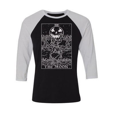 teelaunch T-shirt Canvas Unisex 3/4 Raglan / Black/White / S The Moon Monotone Tarot Card - Ghoulish Edition Unisex Raglan