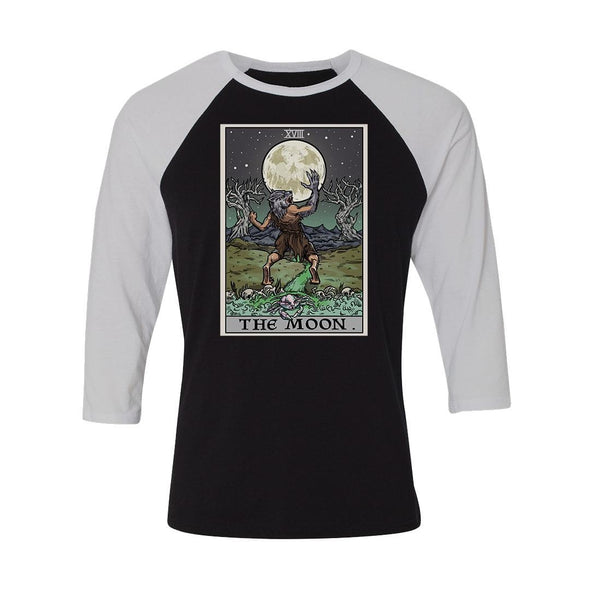 teelaunch T-shirt Canvas Unisex 3/4 Raglan / Black/White / S The Moon Tarot Card Unisex Raglan
