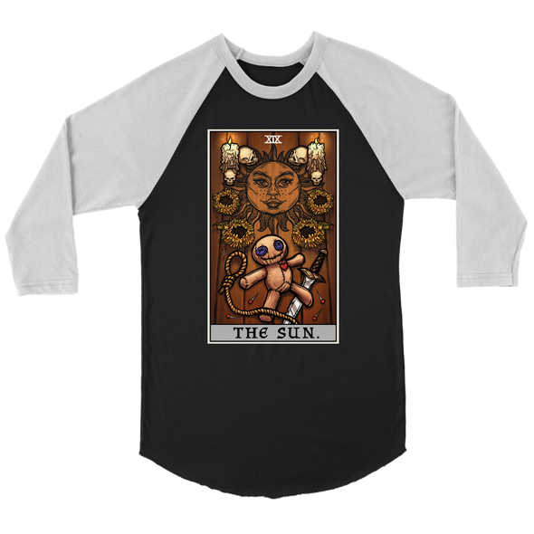 teelaunch T-shirt Canvas Unisex 3/4 Raglan / Black/White / S The Sun Tarot Card - Ghoulish Edition Unisex Raglan