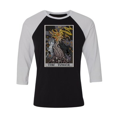 teelaunch T-shirt Canvas Unisex 3/4 Raglan / Black/White / S The Tower Tarot Card - Ghoulish Edition Unisex Raglan