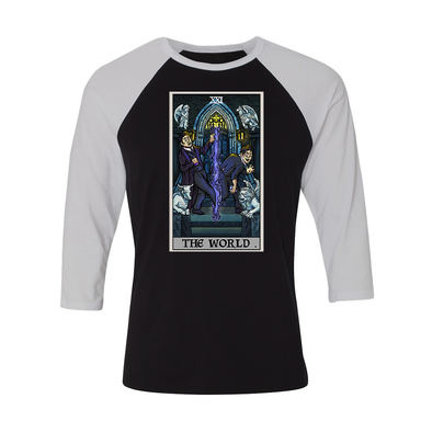 teelaunch T-shirt Canvas Unisex 3/4 Raglan / Black/White / S The World Tarot Card - Ghoulish Edition Unisex Raglan