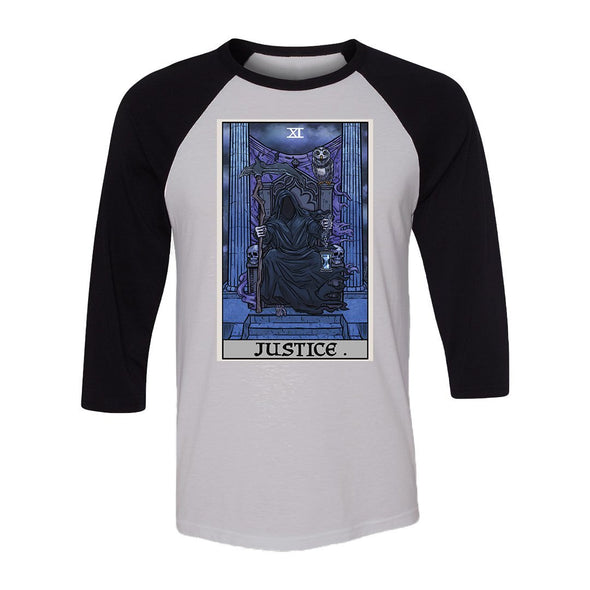 teelaunch T-shirt Canvas Unisex 3/4 Raglan / White/Black / S Justice Tarot Card - Ghoulish Edition Unisex Raglan