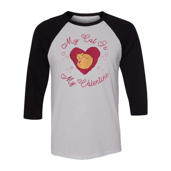 teelaunch T-shirt Canvas Unisex 3/4 Raglan / White/Black / S My Cat Is My Valentine Unisex Raglan