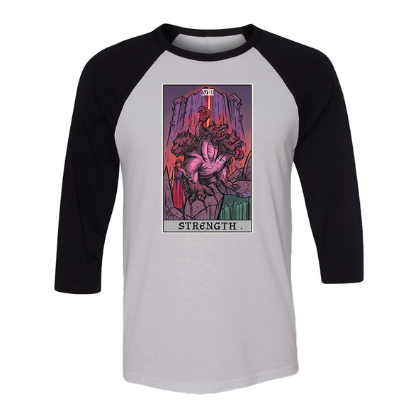 teelaunch T-shirt Canvas Unisex 3/4 Raglan / White/Black / S Strength Tarot Card - Ghoulish Edition Unisex Raglan