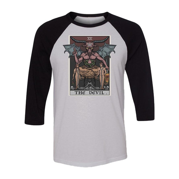 teelaunch T-shirt Canvas Unisex 3/4 Raglan / White/Black / S The Devil Tarot Card Unisex Raglan