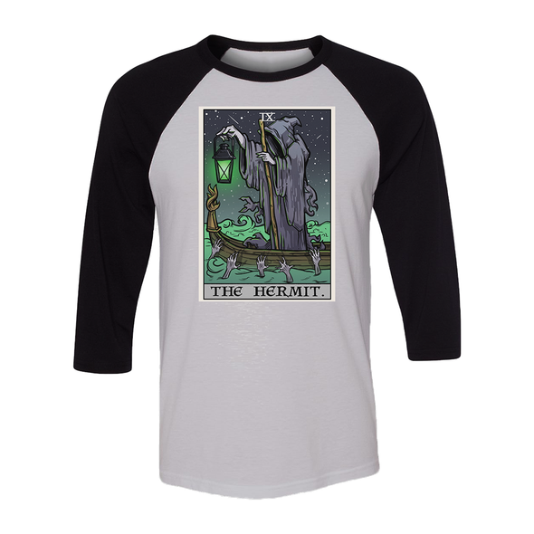 teelaunch T-shirt Canvas Unisex 3/4 Raglan / White/Black / S The Hermit Tarot Card - Ghoulish Edition Unisex Raglan