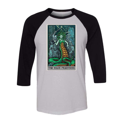 teelaunch T-shirt Canvas Unisex 3/4 Raglan / White/Black / S The High Priestess Tarot Card - Ghoulish Edition Unisex Raglan