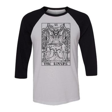 teelaunch T-shirt Canvas Unisex 3/4 Raglan / White/Black / S The Lovers Monochrome Tarot Card - Ghoulish Edition Unisex Raglan
