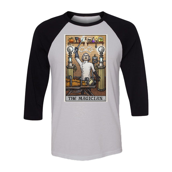 teelaunch T-shirt Canvas Unisex 3/4 Raglan / White/Black / S The Magician Tarot Card - Ghoulish Edition Unisex Raglan