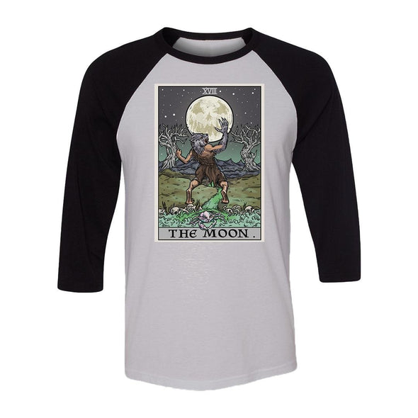 teelaunch T-shirt Canvas Unisex 3/4 Raglan / White/Black / S The Moon Tarot Card Unisex Raglan