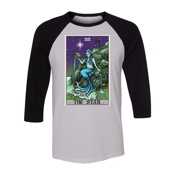teelaunch T-shirt Canvas Unisex 3/4 Raglan / White/Black / S The Star Tarot Card - Ghoulish Edition Unisex Raglan