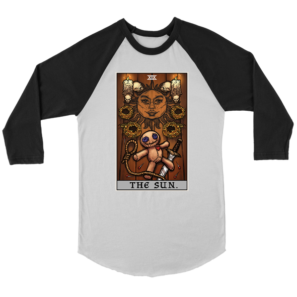 teelaunch T-shirt Canvas Unisex 3/4 Raglan / White/Black / S The Sun Tarot Card - Ghoulish Edition Unisex Raglan