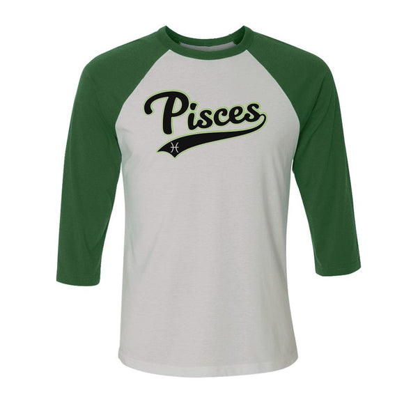 teelaunch T-shirt Canvas Unisex 3/4 Raglan / White/Evergreen / S Pisces - Baseball Style Unisex Raglan