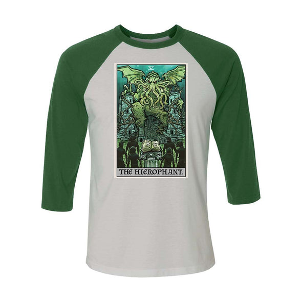 teelaunch T-shirt Canvas Unisex 3/4 Raglan / White/Evergreen / S The Hierophant Tarot Card - Ghoulish Edition Unisex Raglan