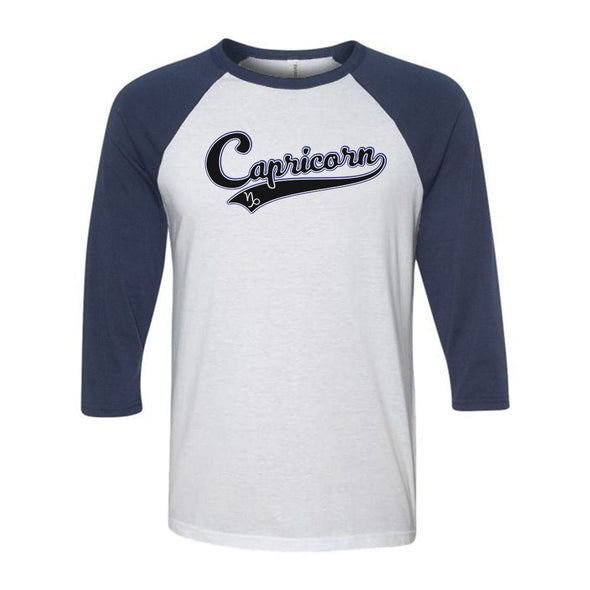 teelaunch T-shirt Canvas Unisex 3/4 Raglan / White/Navy / S Capricorn - Baseball Style Unisex Raglan