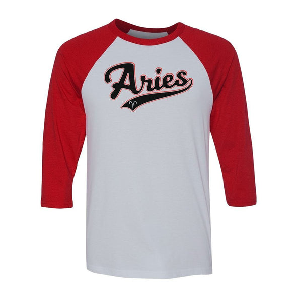 teelaunch T-shirt Canvas Unisex 3/4 Raglan / White/Red / S Aries - Baseball Style Unisex Raglan
