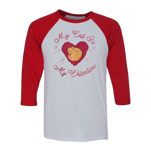 teelaunch T-shirt Canvas Unisex 3/4 Raglan / White/Red / S My Cat Is My Valentine Unisex Raglan