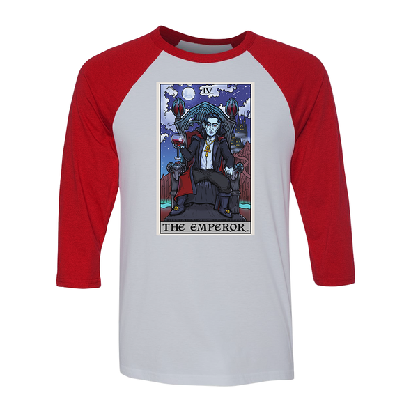teelaunch T-shirt Canvas Unisex 3/4 Raglan / White/Red / S The Emperor Tarot Card - Ghoulish Edition Unisex Raglan