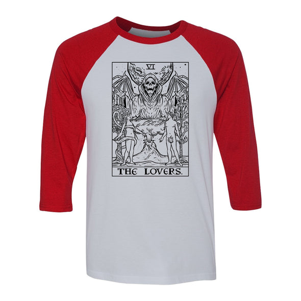 teelaunch T-shirt Canvas Unisex 3/4 Raglan / White/Red / S The Lovers Monochrome Tarot Card - Ghoulish Edition Unisex Raglan