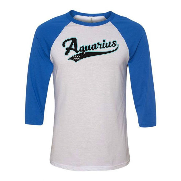 teelaunch T-shirt Canvas Unisex 3/4 Raglan / White/Royal / S Aquarius - Baseball Style Unisex Raglan