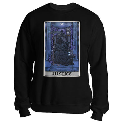 teelaunch T-shirt Crewneck Sweatshirt / Black / S Justice Tarot Card - Ghoulish Edition Unisex Sweatshirt